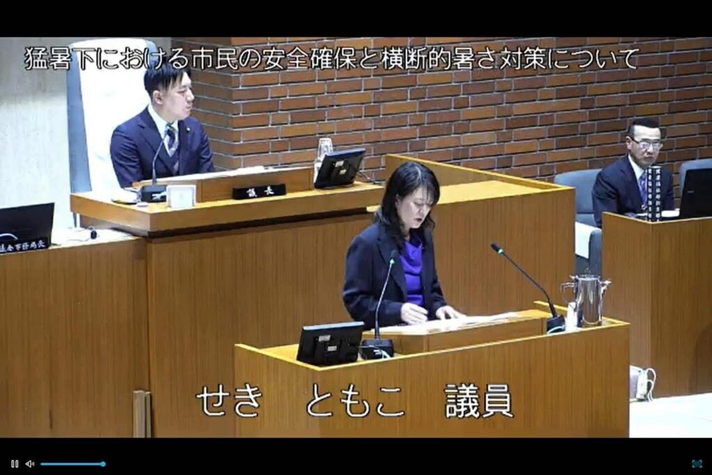 日野市議会で一般質問をしているせきともこ